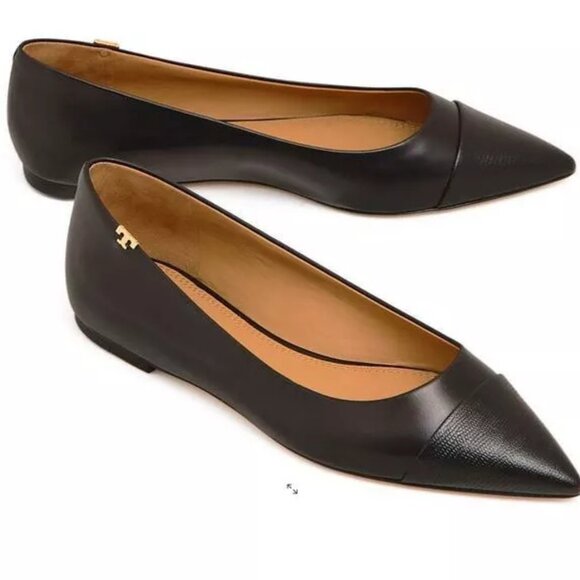 Tory Burch Penelope Cap Toe Flat - Perfect Black - Sz 9 - Picture 1 of 8